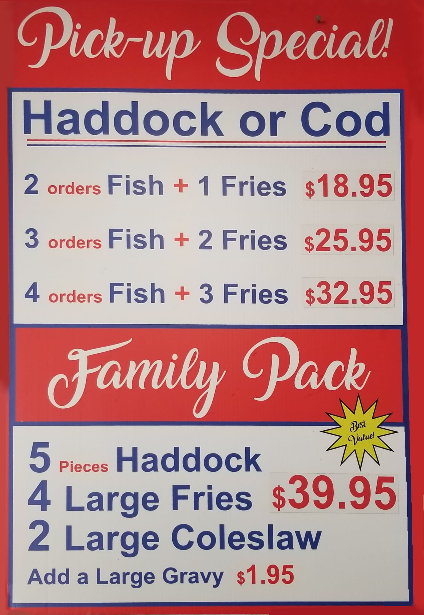 Menu Captain Fish and Chips